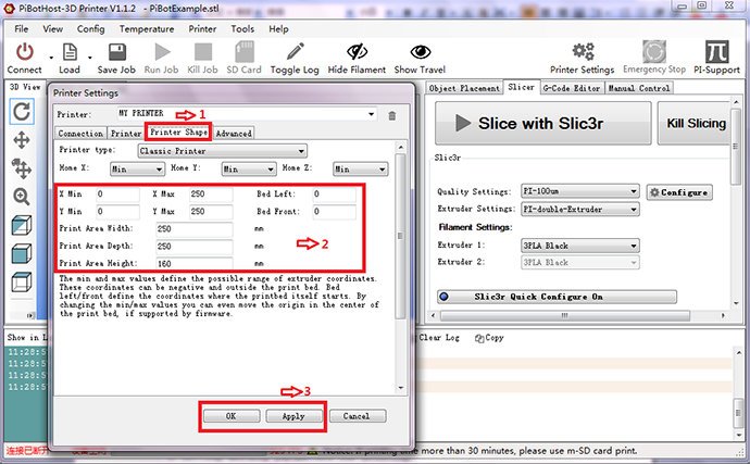 printer shape in printer settings