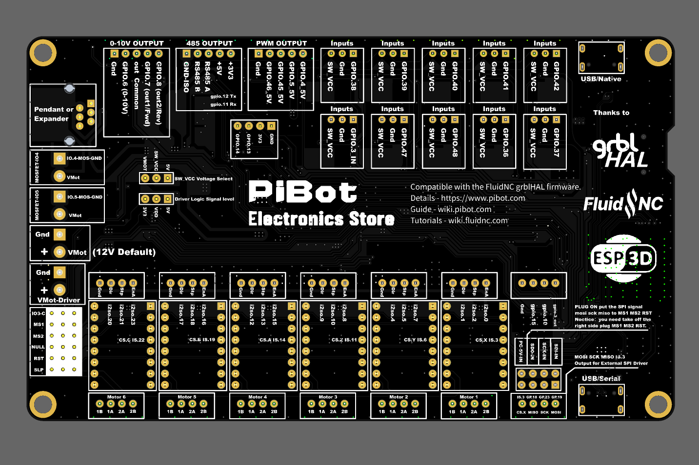 PiBot V5.88 Ultra connector and signal layout