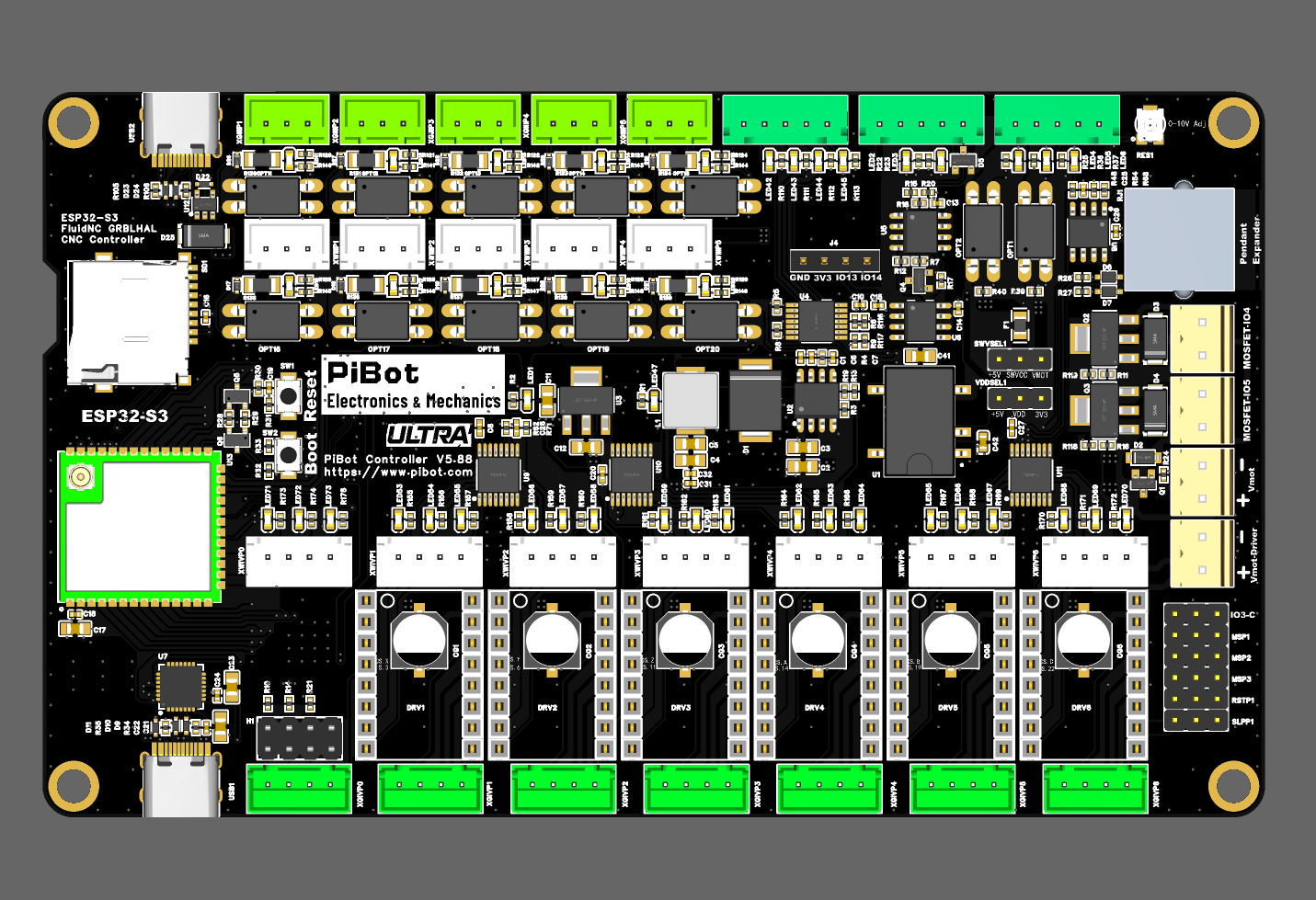PiBot V5.88 Ultra top-side component layout