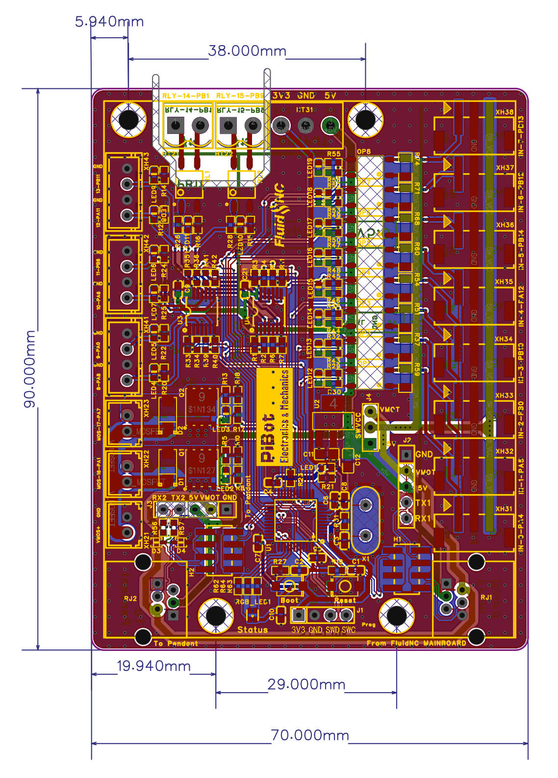 Expander V5 70 by 90 millimeter PCB dimensions and mounting hole positions