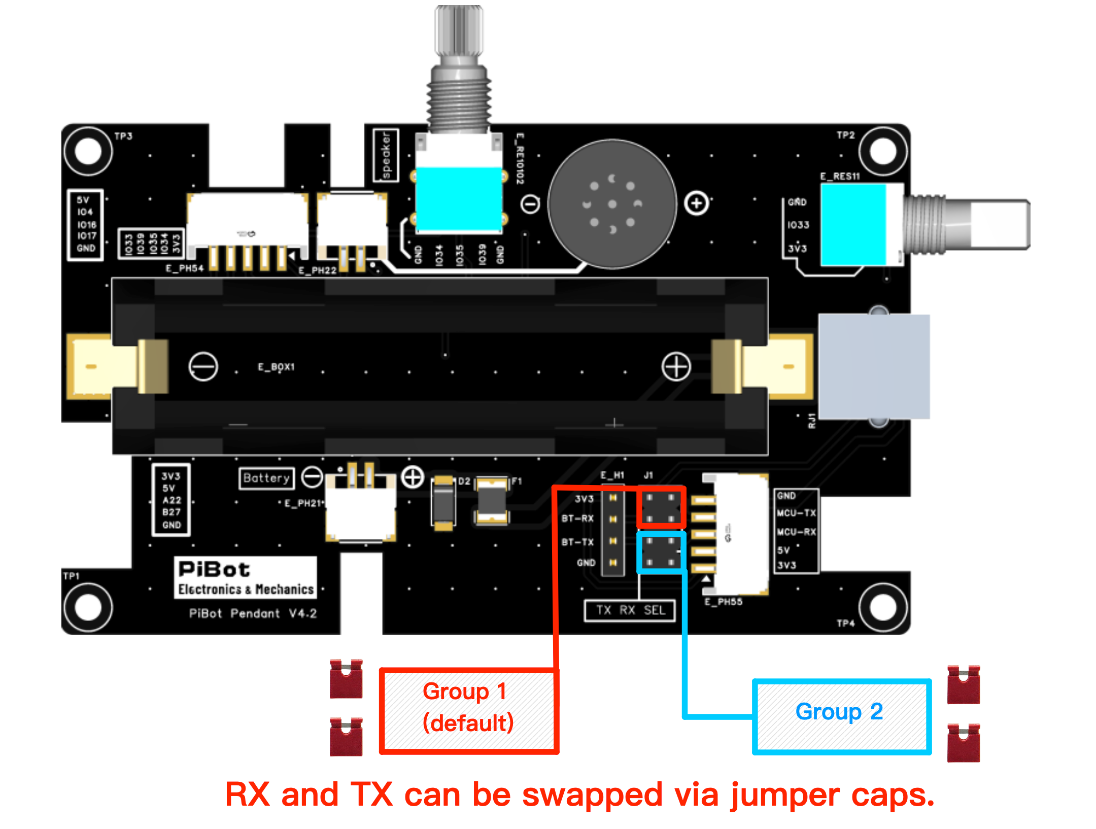 Pendant V4.2 physical RX TX jumper selection